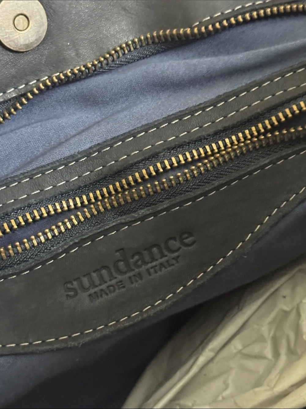 Sundance navy woven leather satchel with removable shoulder strap. NWT